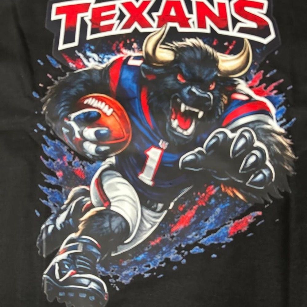 NFL Houston Texans Black Graphic T-Shirt Bull Mascot Mens XL